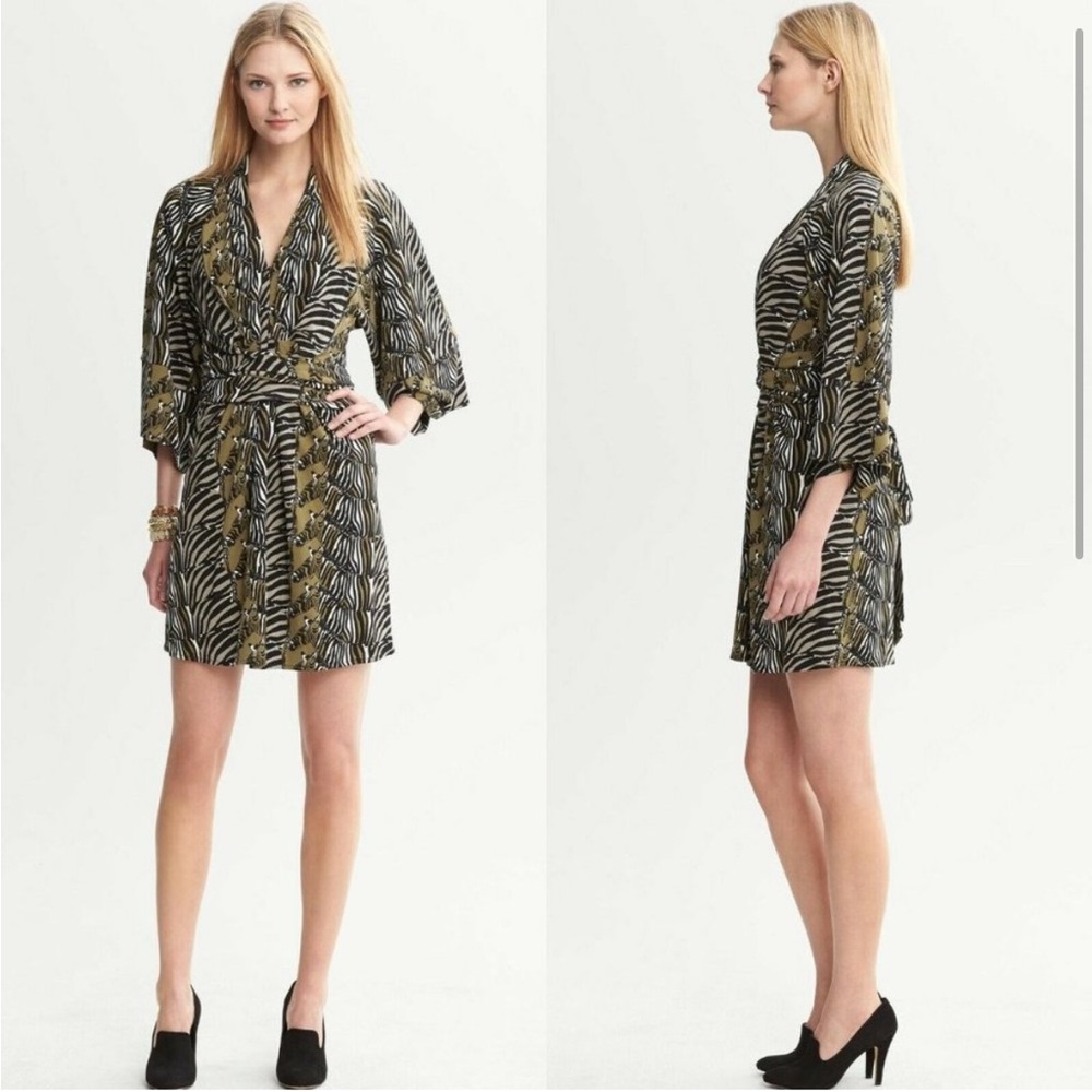 Banana Republic - Issa Collection | Zebra Print Kimono Wrap Mini Dress Sz 2 EUC
